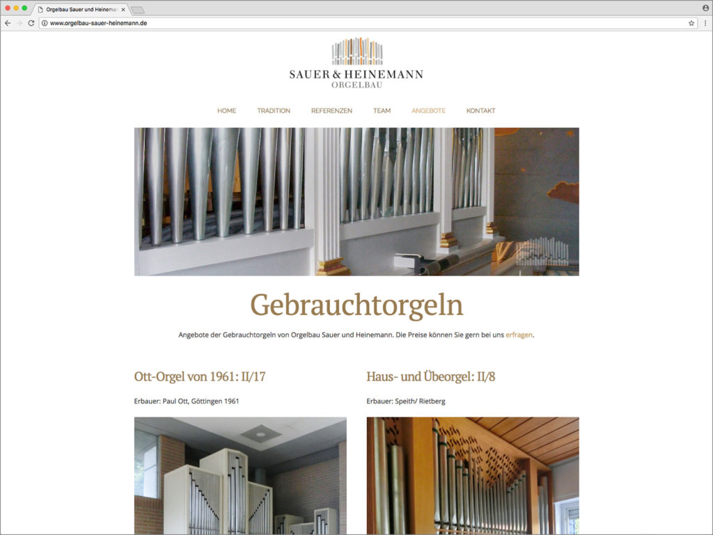 Hüppmeier Marketing und Design GmbH - Referenzen - Webdesign - Orgelbau Sauer & Heinemann Web Gebrauchtorgeln